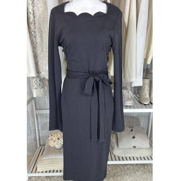 Mikarose Women's Size S Gray Scalloped Neck Tie Waist A Line Dress #0601 - Picture 1 of 11